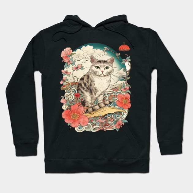 cat ukiyoe Hoodie by Tees of Joy